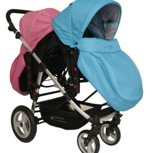 Geschwisterwagen / Zwillingswagen Pink / Blue Schwarzes Gestell!